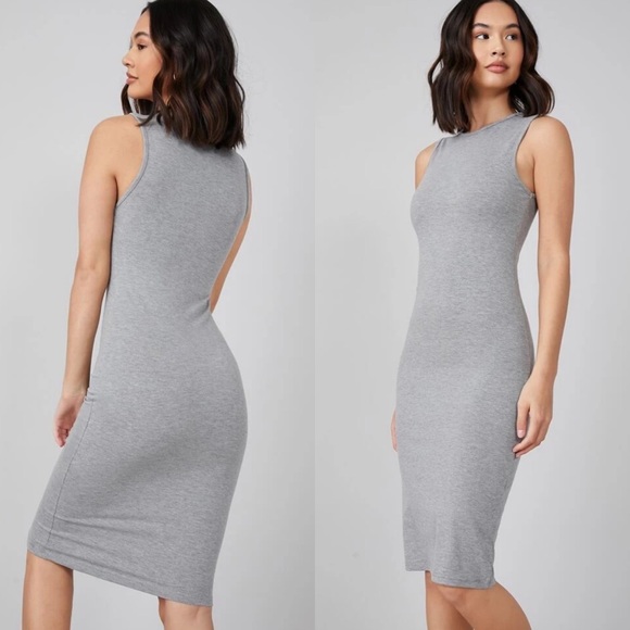 Minimalist high neck bodycon midi dress mocha tan - Picture 5 of 11